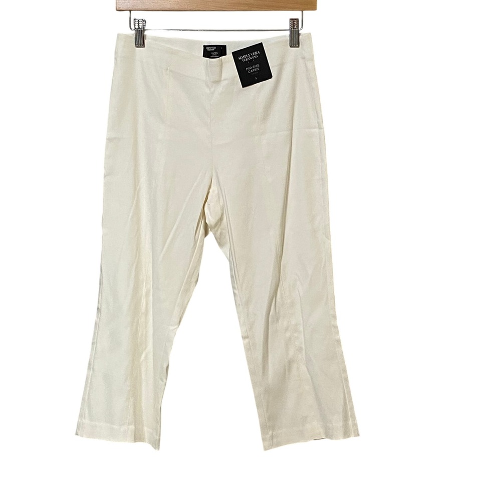 Simply Vera Vera Wang Womens Mid-Rise Capri Pants Off-White Stretch Small NEW